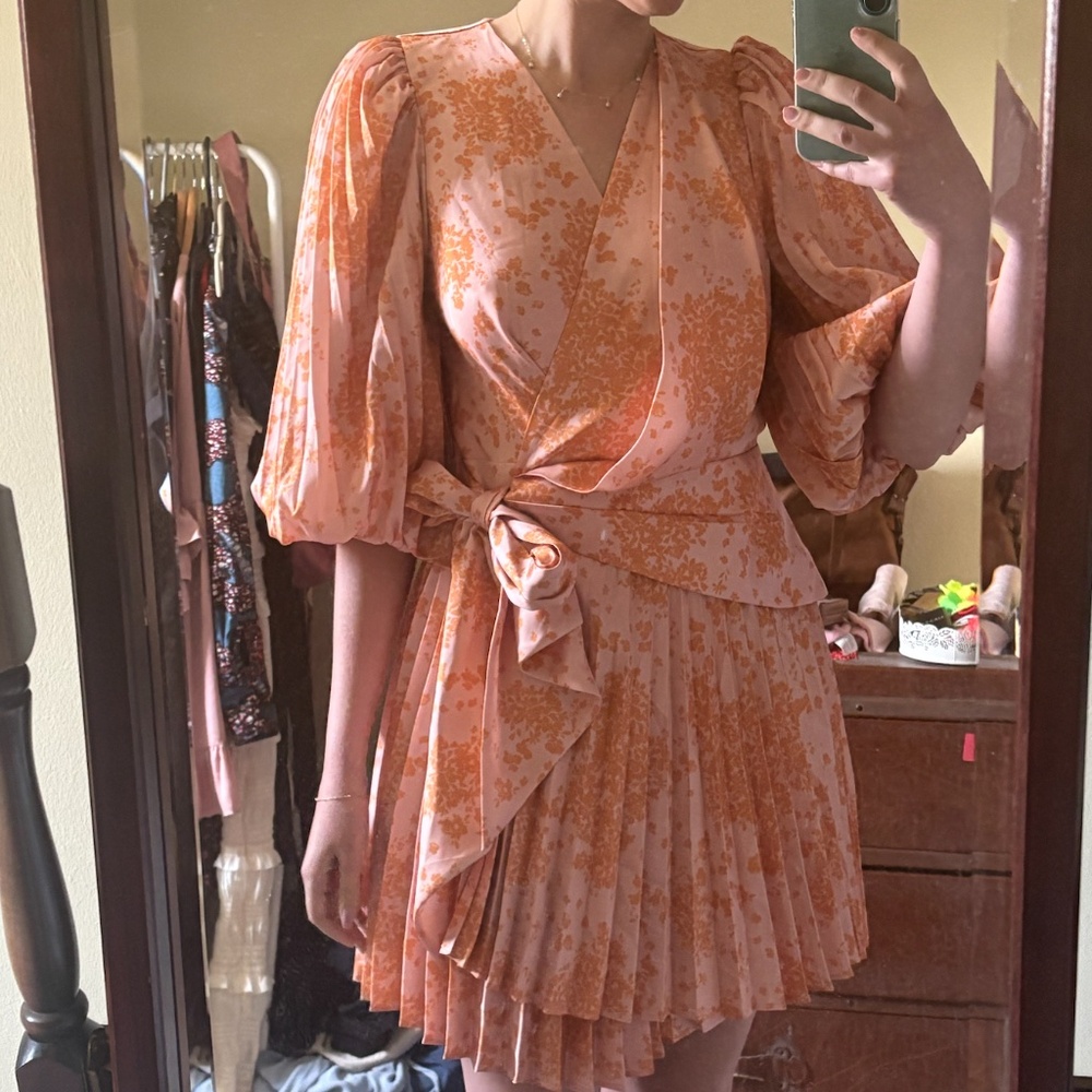 Alcer Harlem Pleated Wrap Orange Pink Dress Size US 8